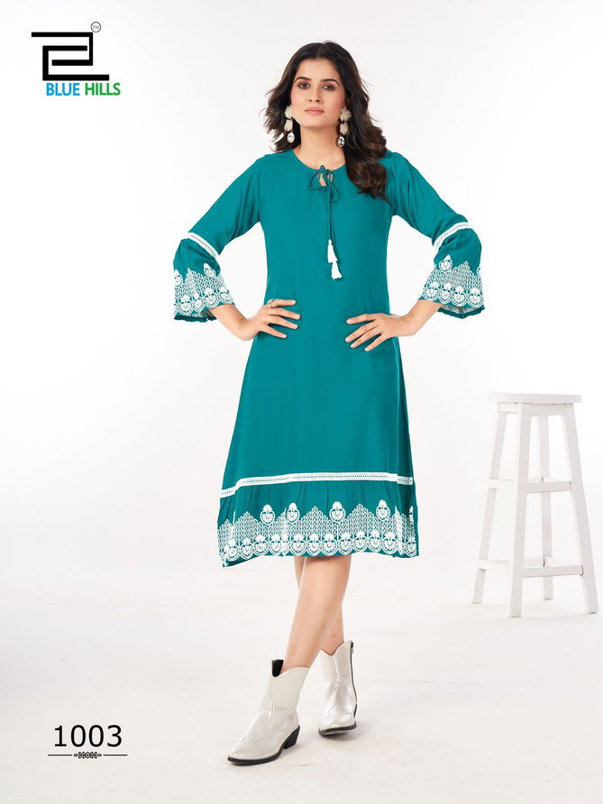 Wimbledon By Blue Hills Rayon Designer Kurtis Wholesale Price In Surat
